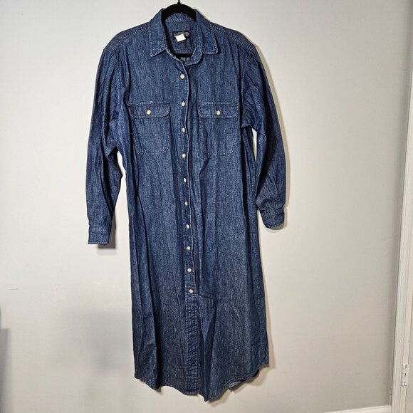 Lands End Womens Denim Button Down Shirt Dress Size Lg 100% Cotton Made In USA - Picture 1 of 8
